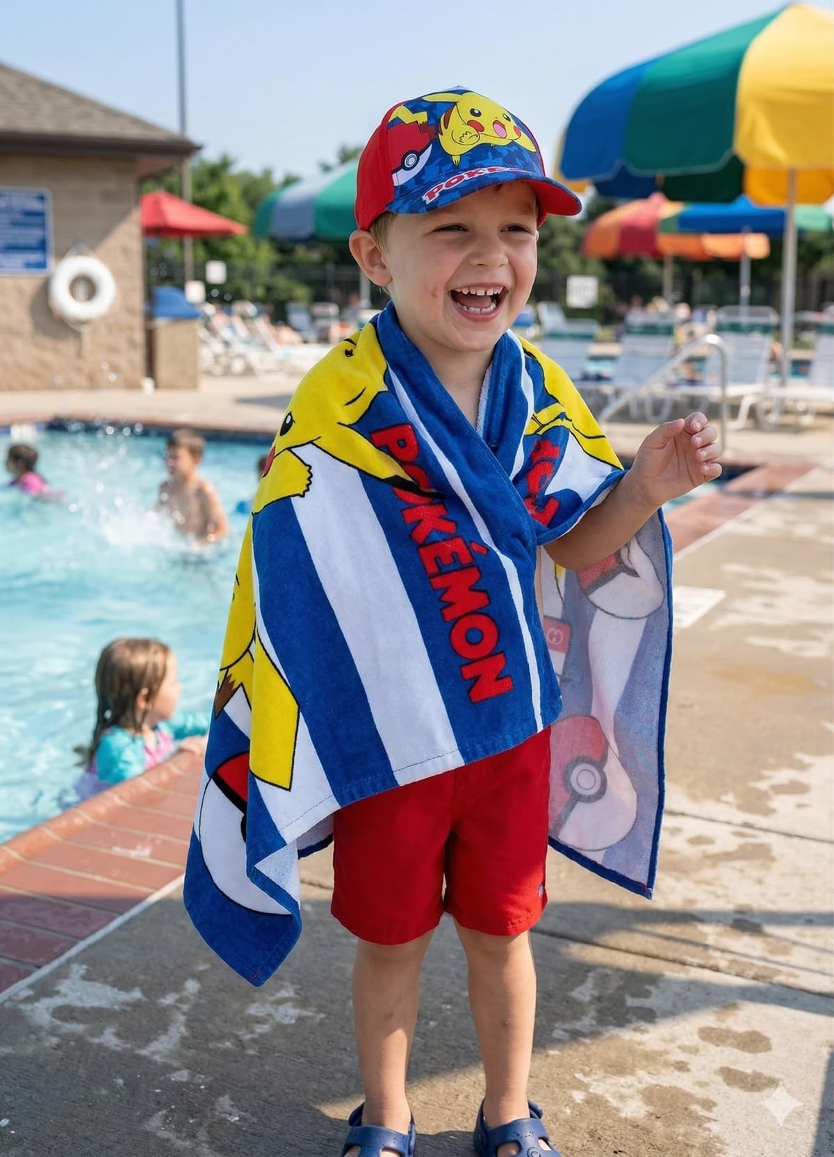 MARUKATSU Pokémon Pack Playa Niño Toalla 140x70 cm + Gorra Ajustable – Set Verano Infantil Piscina Playa Vacaciones Regalo Niños Pikachu — view 2