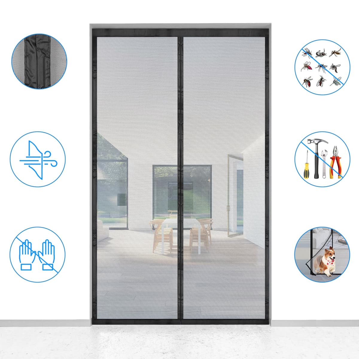 Mosquitera Puerta Magnetica - 90 x 210 CM - Negro, Mosquiteras para Puertas, Cierre Magnético de Arriba a Abajo, Automáticamente,Mantiene el Aire Fresco — view 4