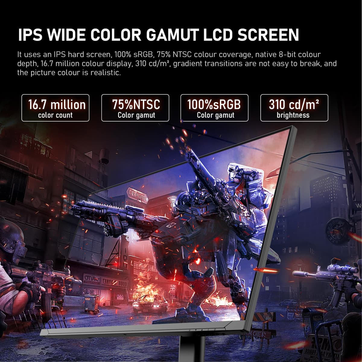 Gawfolk 27 inch IPS PC Screen, 4K Gaming Monitors 160Hz, 1ms,AdaptiveSync, 100%sRGB, 178° Wide Viewing Angle, HDMI 2.1, DisplayPort,Height-adjustable and swivel,75*75MM Wall Mount Compatible - Black — view 4