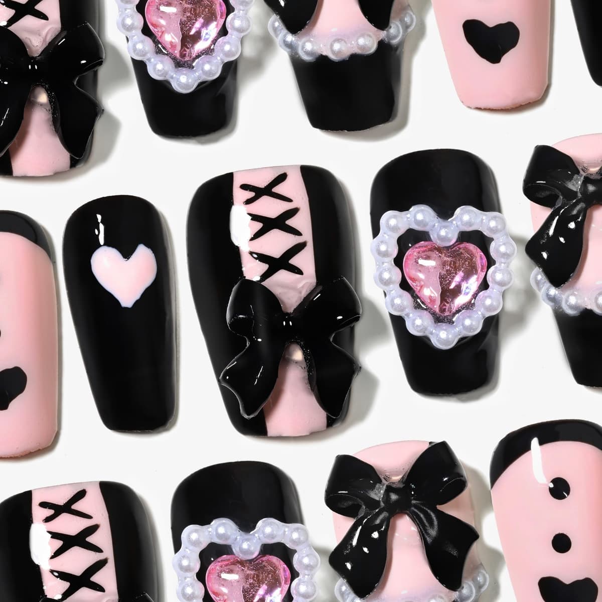 Sun&Beam Nails Handmade Press On Nail Long Coffin Ballerina Pink Flower Acrylic Fake Tip 3D Design Art Charms Cute with Storage Box 10 Pcs (S) — view 117