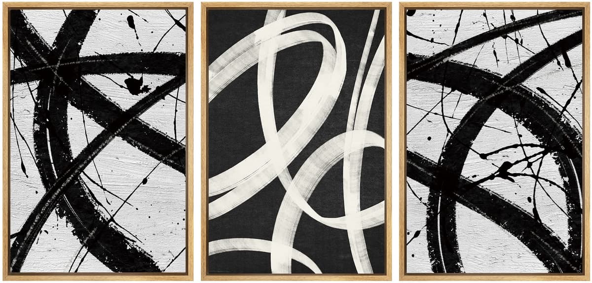 SIGNWIN Framed Canvas Print Wall Art Set Blue White Grunge Geometric Pattern Abstract Shapes Cozy Neutral Decorative Contemporary Minimal for Living Room, Bedroom, Office - 24"x36"x3 Natural — view 87