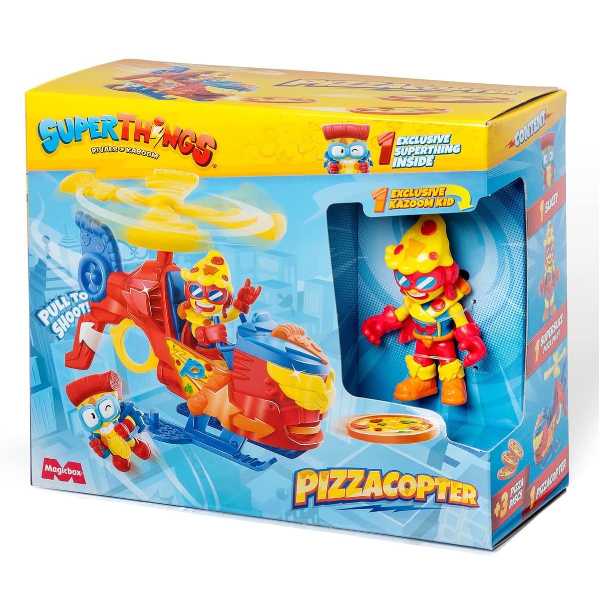 SUPERTHINGS Pizzacopter, Helicóptero de con Lanzador de Discos de Pizza, Incluye 1 Kazoom Kid y 1 SuperThing — view 7