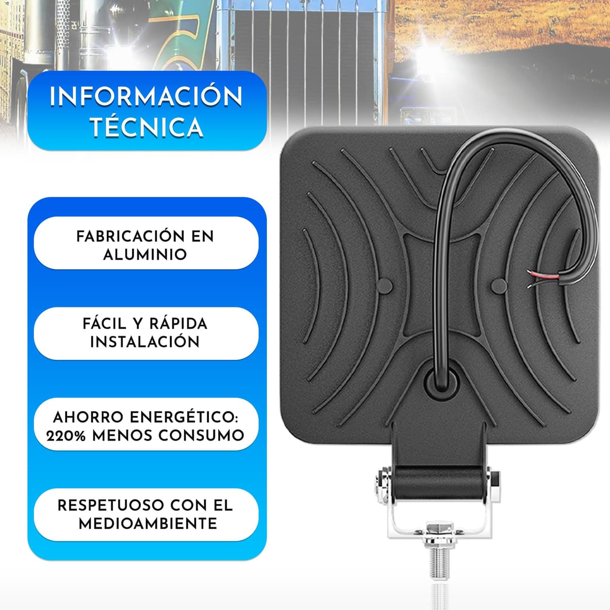 Foco led 12v 2 uds Aluminio abs 18 Leds 6500K 8.4 cm 3.34" IP65 Maxima luminosidad Faros Tractor 4x4 Largo Alcance — view 4