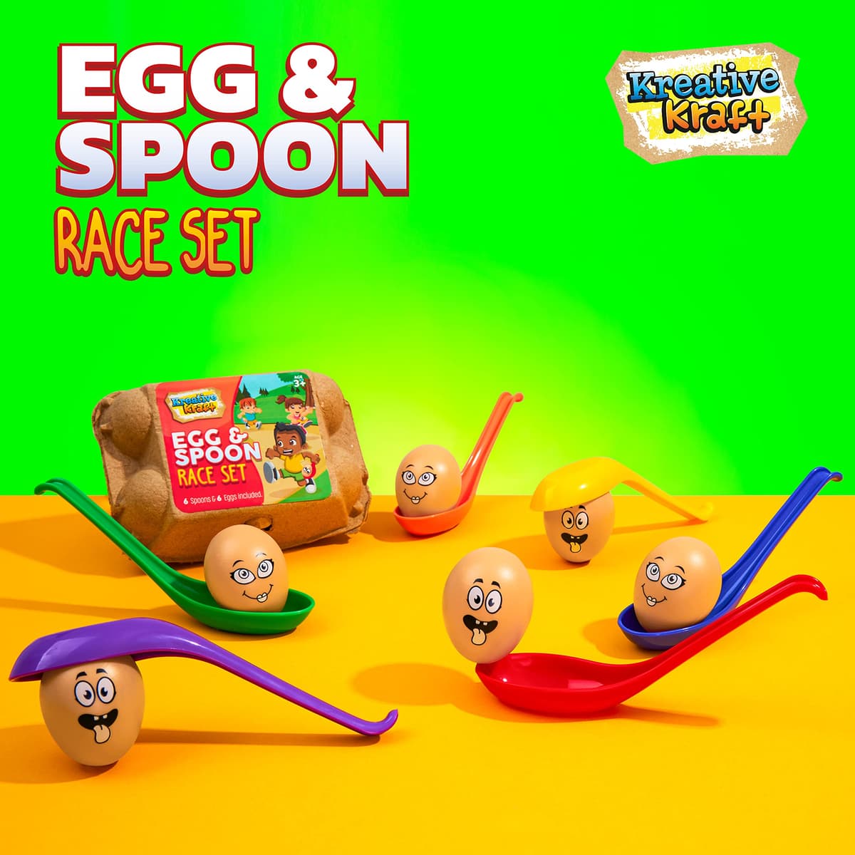 KreativeKraft Egg and Spoon Race Kit, Garden Outdoor Toys Family Party Games Set Includes 6 Easter Eggs & 6 Plastic Spoons Kids and Adults — view 2