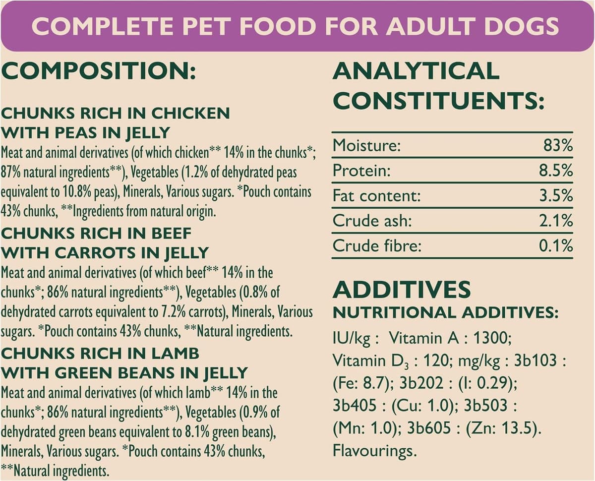 WINALOT Meaty Chunks Adult Wet Dog Food Mixed in Jelly Beef, Chicken, Lamb 40x100g Pouches Meaty Chunks Mixed in Jelly 100 g (Pack of 40) — view 10