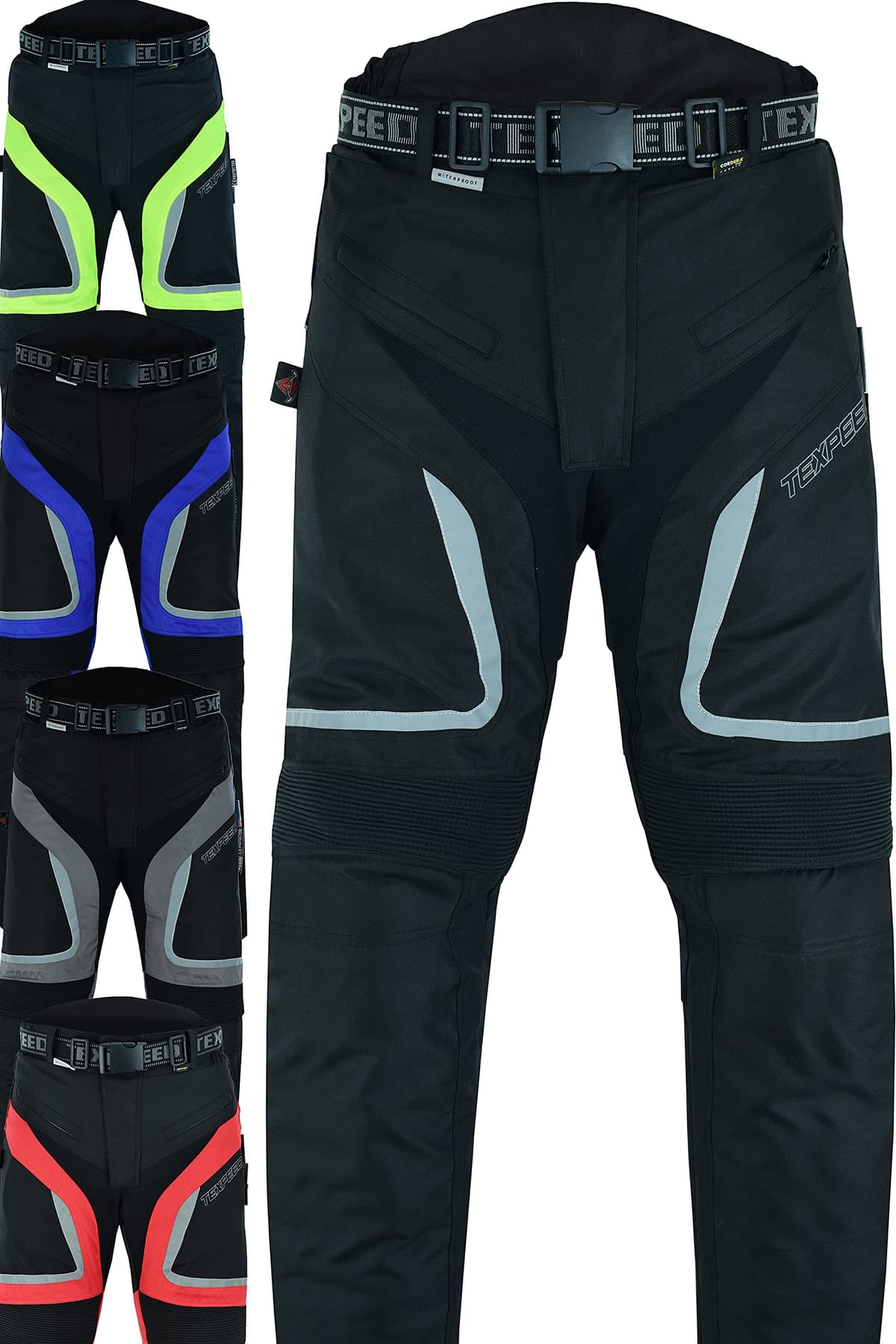 Texpeed Motorcycle Biker Trousers Mens Motorbike Waterproof Textile Cordura Pants With Protective CE Armour (EN 1621-1) Yellow Hi Vis - 42W / 30L — view 12