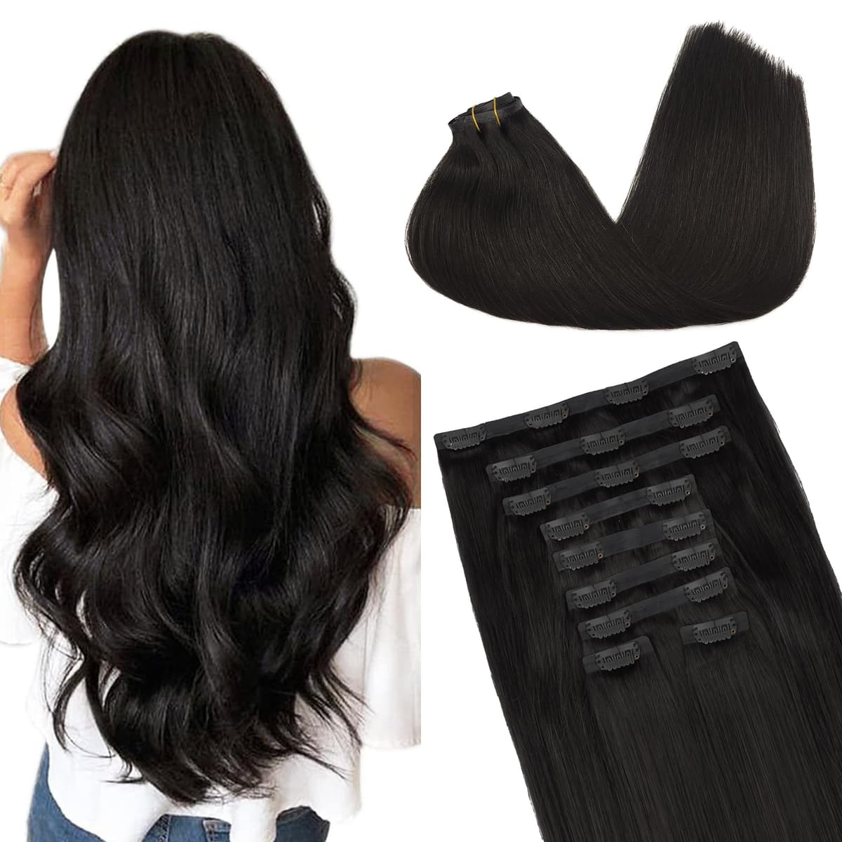GOO GOO Clip in Hair Extensions Human Hair, 18inch 150g 9Pcs, #2 Dark Brown, Hair extensions for women, Human Hair Extensions Clip in — view 47