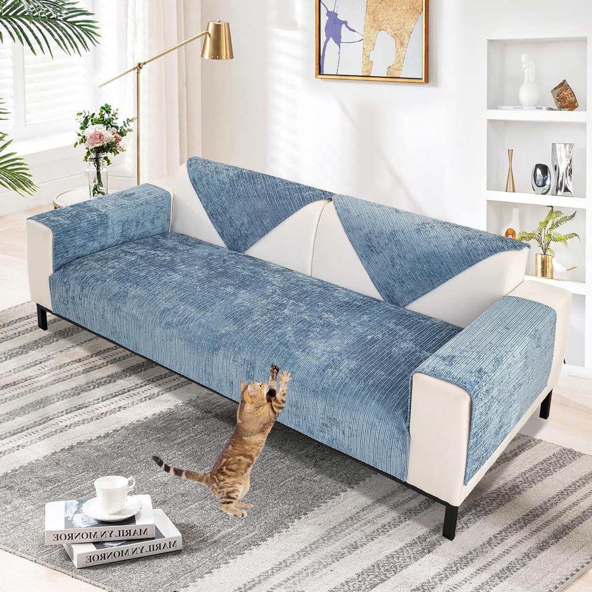 SHANNA Thick Rabbit Plush Sofa Cover 1 2 3 Seater, New Universal Non-Slip Corner Sofa Cover L Shape Super Soft Faux Fur Sofa Slipcovers for Living Room(Grey, 70 * 180cm Seater Cover) — view 17