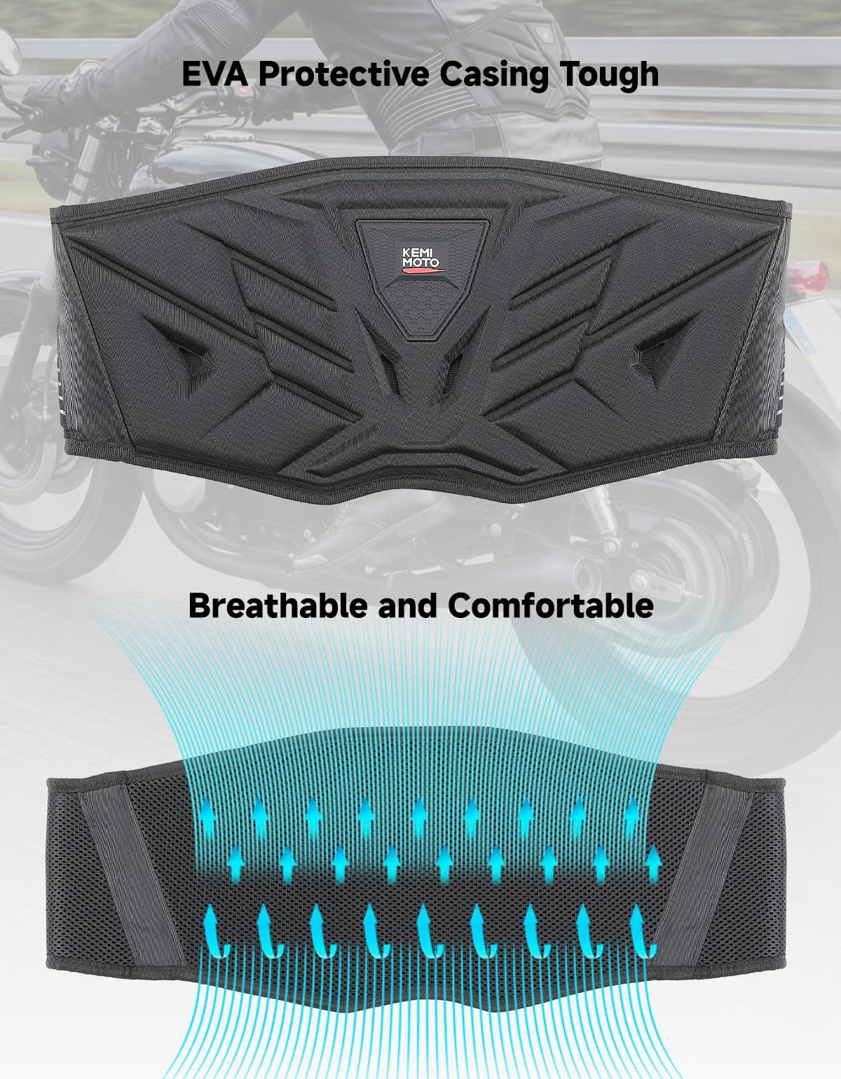 KEMIMOTO Cinturón Lumbar para Moto, con Carcasa Rígida de EVA en la Zona Lumbar, Transpirable y Cómodo, Protección y Soporte para Hombres y Mujeres, Uso Versátil — view 5