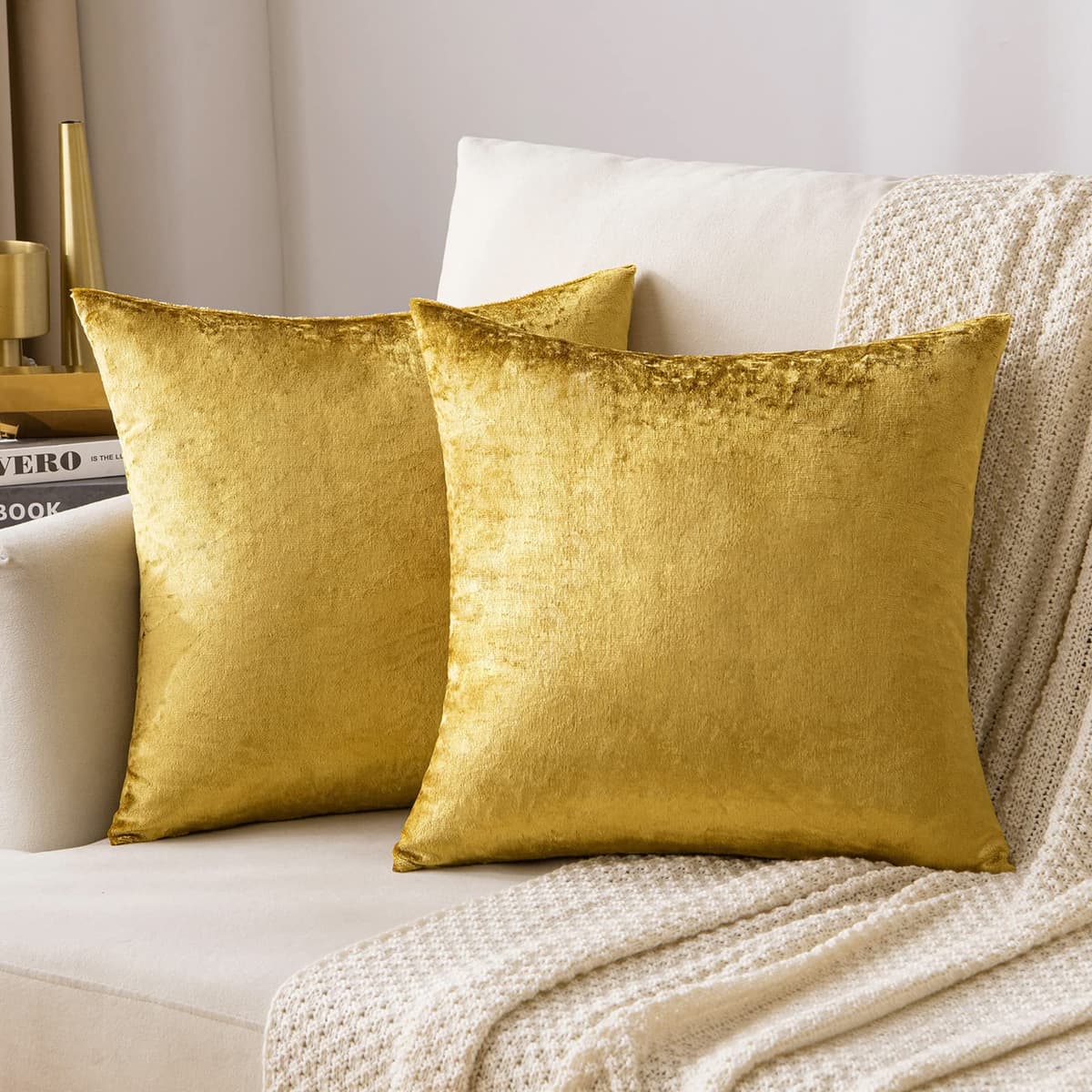 MIULEE Pack of 2 Fall Velvet Soft Solid Decorative Throw Pillow Covers Square Cushion Cases for Sofa Couch Bedroom Living Room Car Home Decor 18 x 18 Inch 45 x 45 cm Orange — view 12
