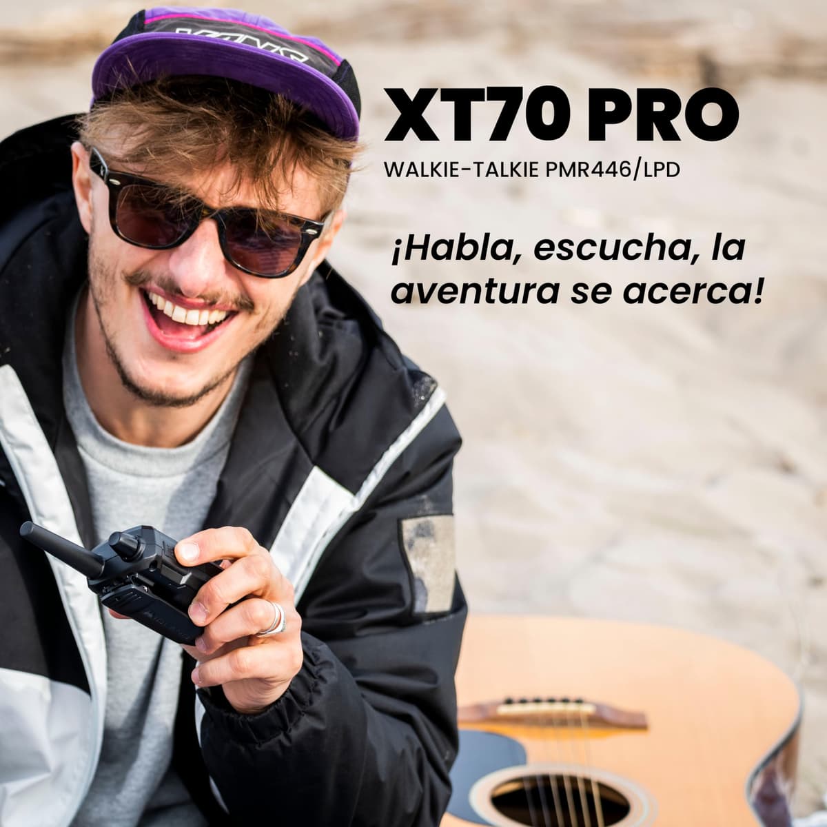 Midland XT70 PRO Doble, Walkie Talkie Profesional de Carga Rápida, 101 Canales PMR446 y Canal RRM, 142 Tonos CTCSS, Resistente al Agua IPX4, Recargable con USB, Alcance 12 Km, Negro/Gris, 2 Unidades — view 2