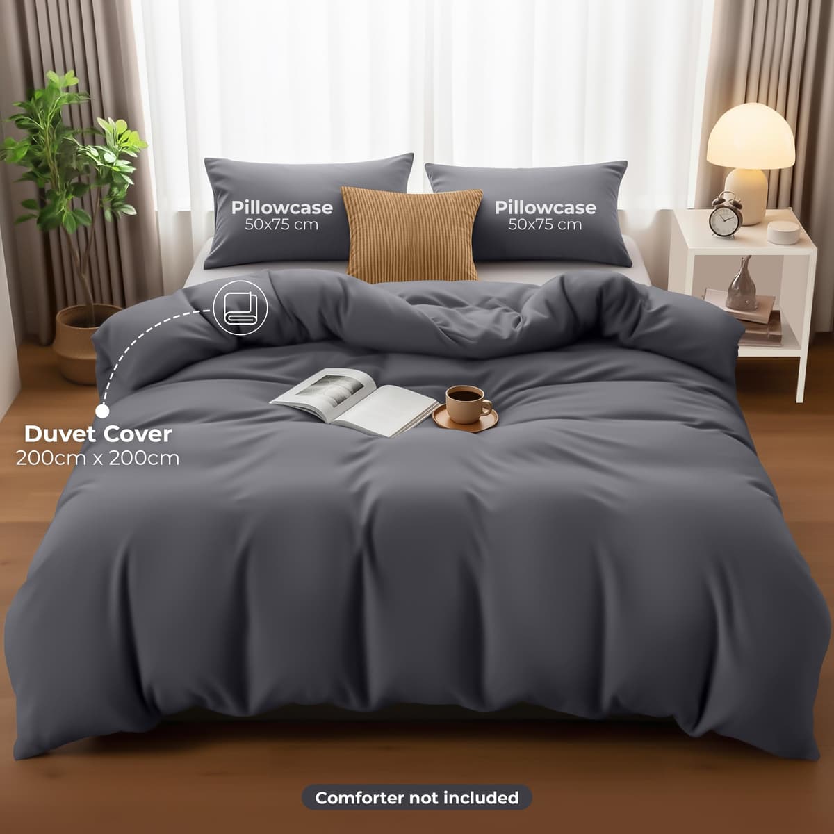 Utopia Bedding Duvet Cover Double - Soft Microfibre Polyester - Bedding Quilt Cover Set, with Pillow cases (Grey) — view 4