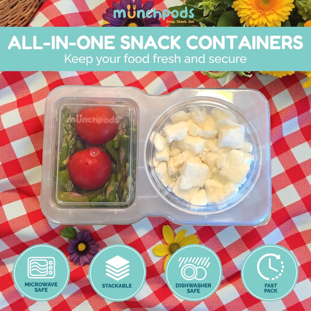Reusable Snack Containers with Lids 10 Pack (20 Pieces) Portion control, Snack Pack Containers 2 Double Compartment Snack Containers for Kids On the Go Meals, Camping Snack Tray Prep — view 2