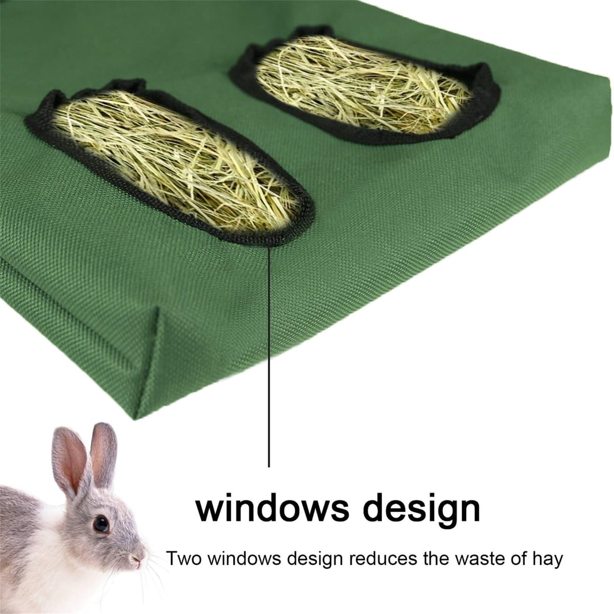Rabbit Hay Feeder Bag Guinea Pigs Hanging Hay Rack Manger Holder Dispenser Small Animal Feeder Storage Pouch for Bunny Chinchilla Hamster (2 Windows, Pattern Black) — view 2