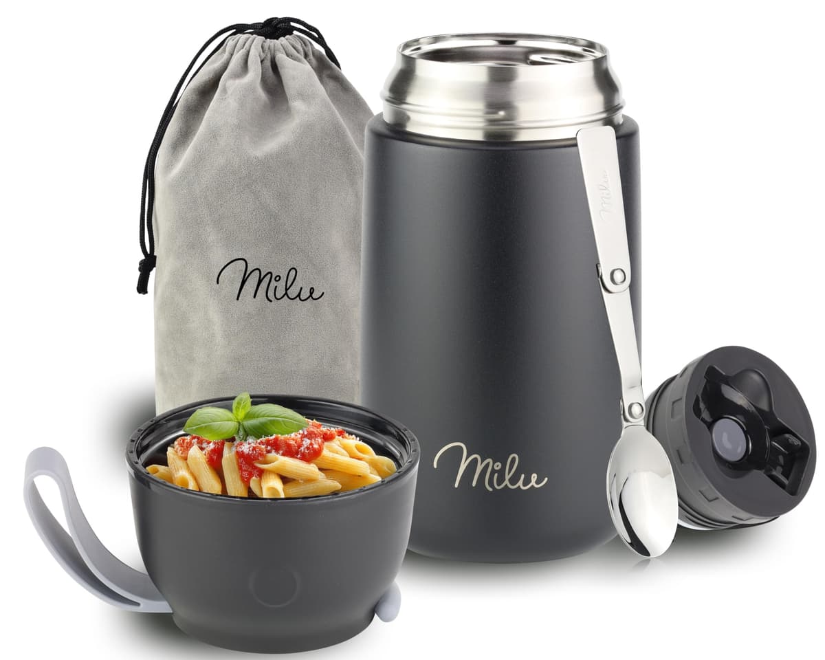 Milu Termo para Comida 450 ml Taza Aislada, Botella de Acero Inoxidable Aislada Alimentos, Beber y sopa de los niños de adultos Térmico (450ml/Verde Azul) — view 42