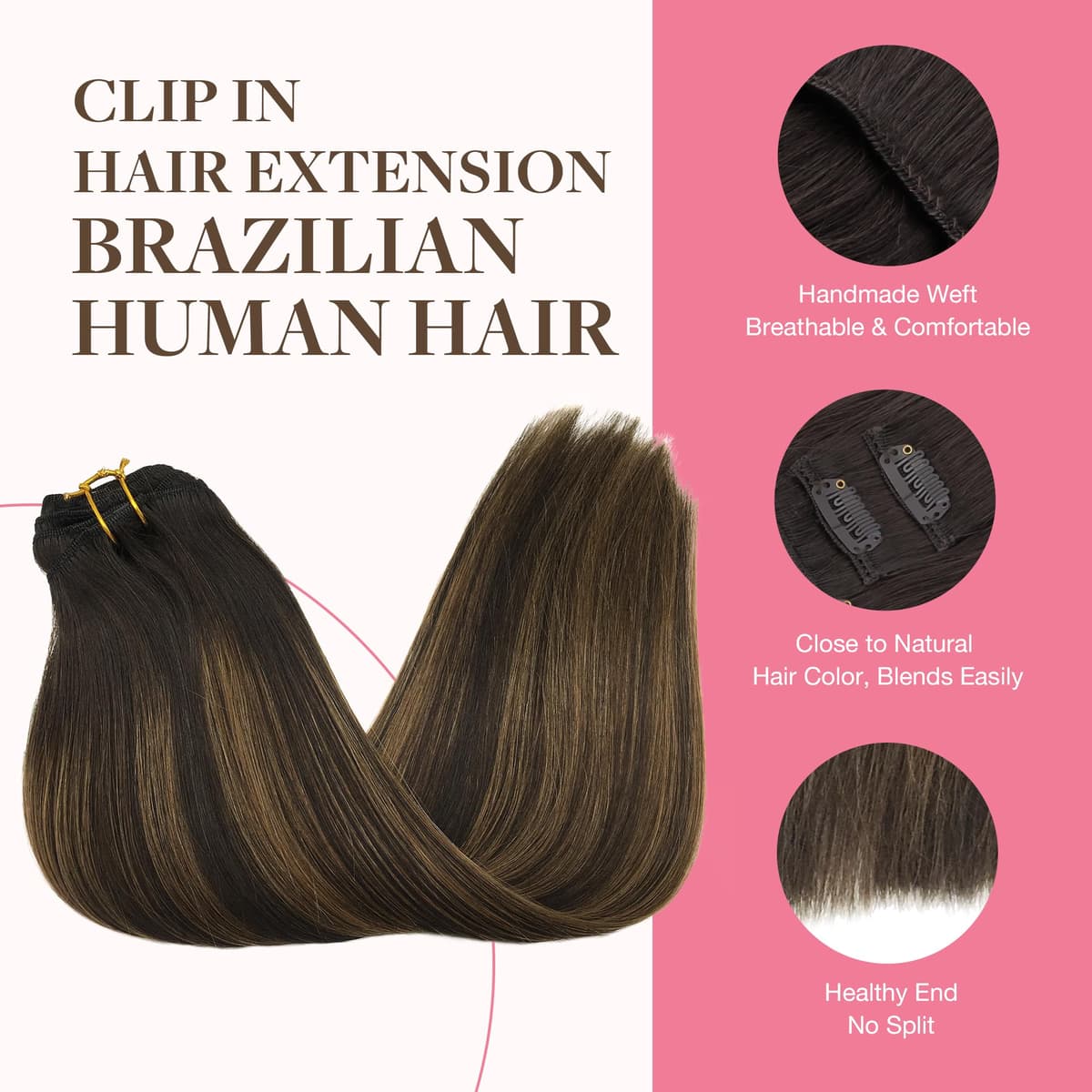 GOO GOO Clip in Hair Extensions Human Hair, 18inch 150g 9Pcs, #2 Dark Brown, Hair extensions for women, Human Hair Extensions Clip in — view 307
