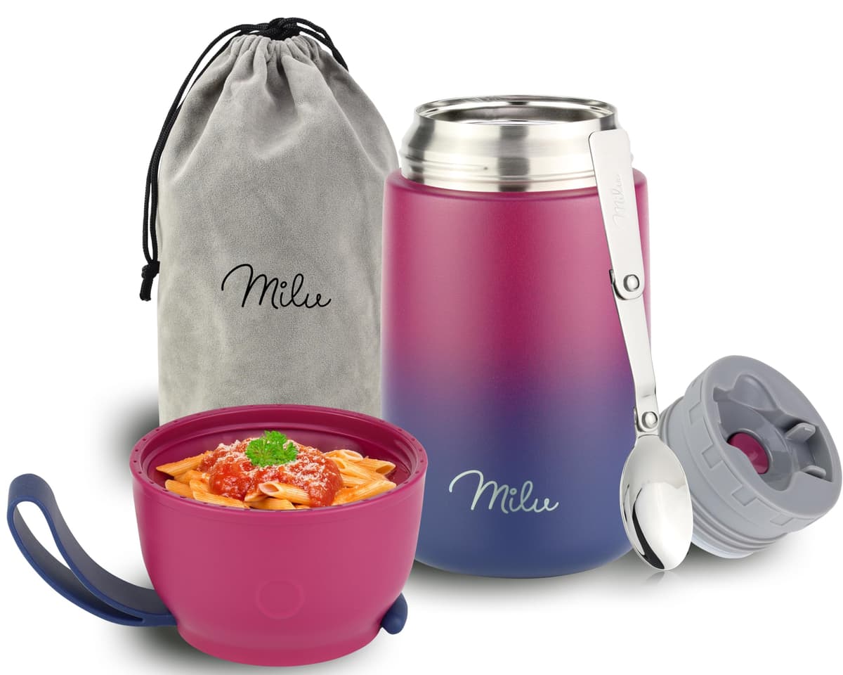 Milu Termo para Comida 450 ml Taza Aislada, Botella de Acero Inoxidable Aislada Alimentos, Beber y sopa de los niños de adultos Térmico (450ml/Verde Azul) — view 19