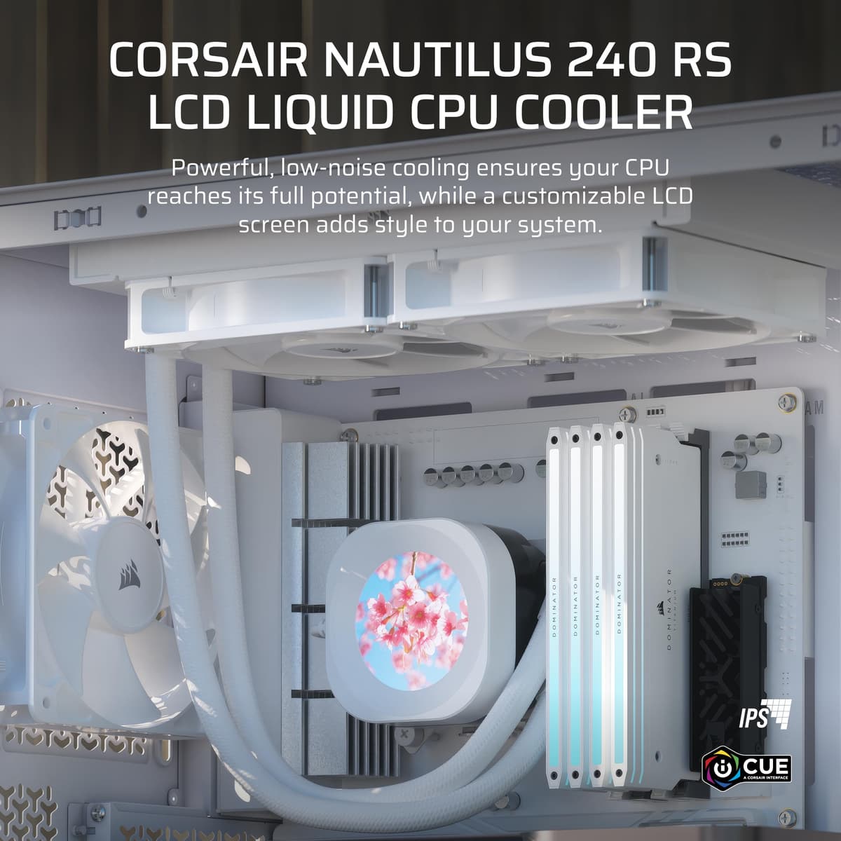 Corsair NAUTILUS 240 RS LCD Liquid CPU Cooler – 2.1" IPS LCD Screen, 240mm AIO, Low-Noise, Daisy-Chain, Intel LGA 1851/1700, AMD AM5/AM4 – 2x RS120 Fans Included – White — view 2