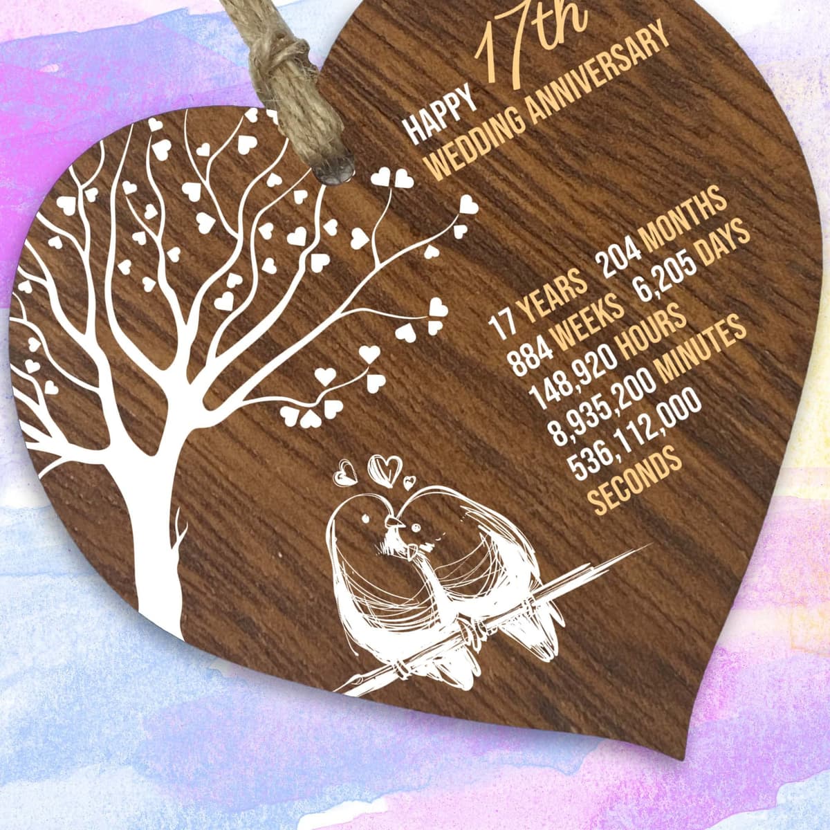 17th Wedding Anniversary Wooden Heart Plaque, Dark Wood Sign Keepsake, Celebrate Anniversary Wife Husband Boyfriend Girlfriend, Plaque with Quotes Gifts from the Kids — view 2