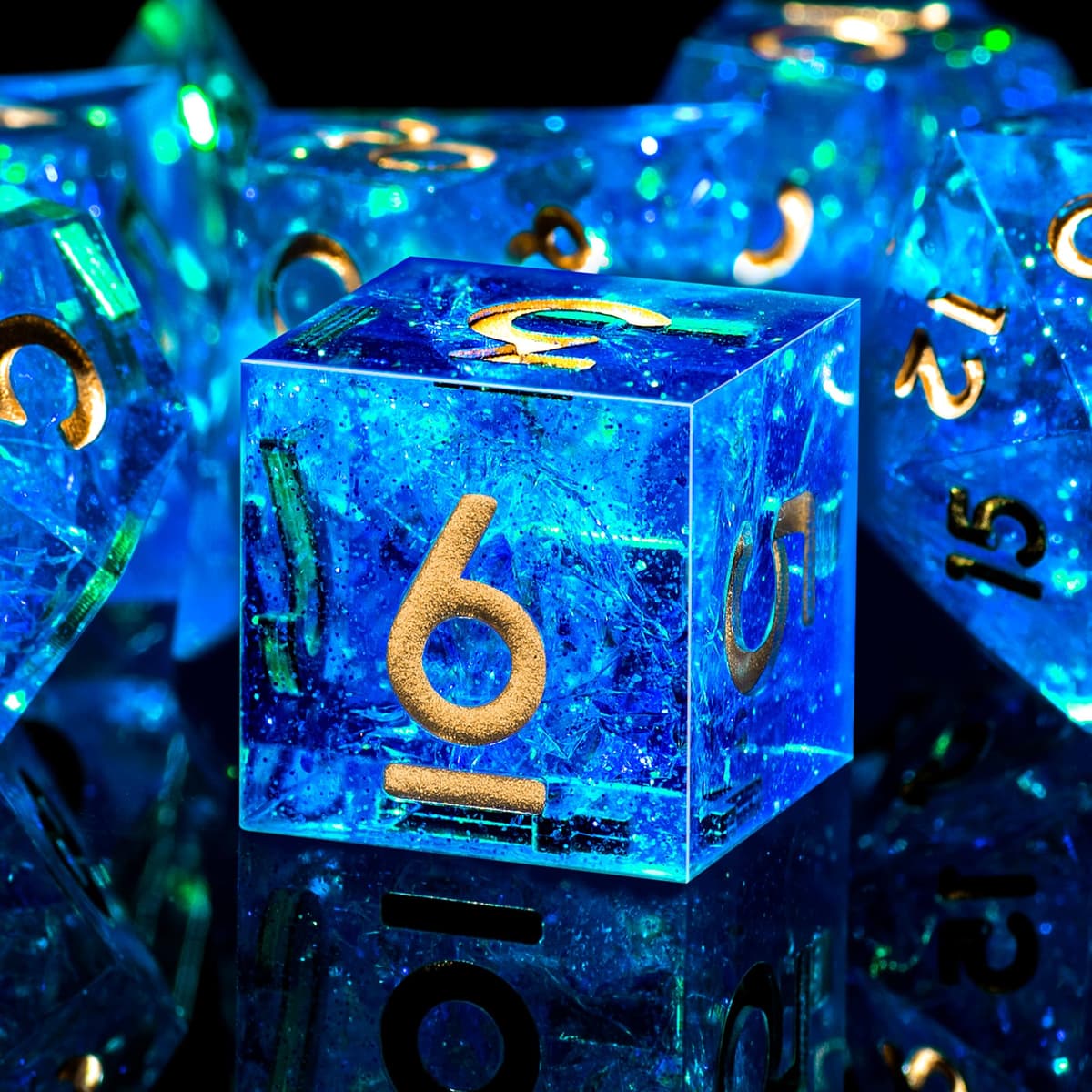 SIQUK 7 Piezas Set Dados DND Poliedricos Juego de Dados Poliédricos 7-Die DND Dice D4 D6 D8 D10 D12 D20 D% para D&D RPG MTG Dungeons and Dragons （Azul & Oro）