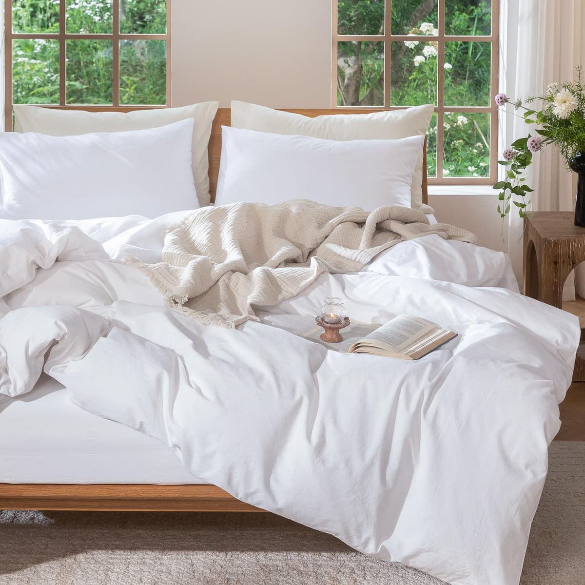 MooMee Bedding Duvet Cover Set 100% Washed Cotton Linen Like Textured Breathable Durable Soft Comfy (Tannish Linen Grey, King) — view 208