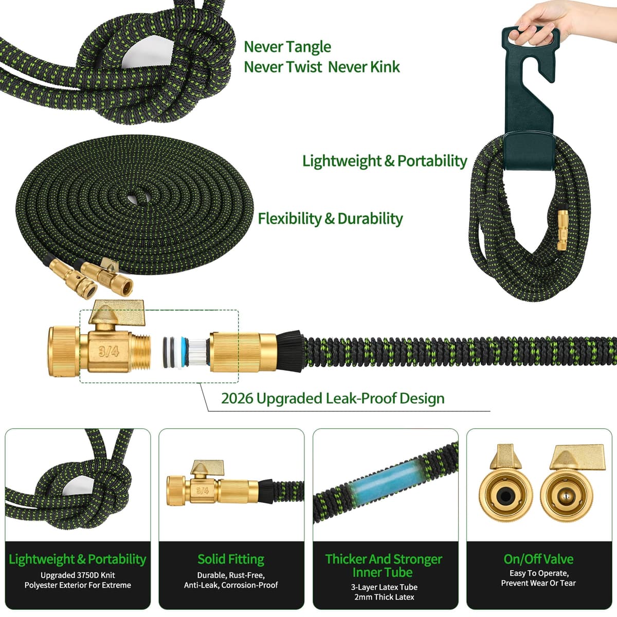 Expanding Garden Hose 100 ft - Expandable Garden Hose Leak-Proof with 4 -Layer Latex Core - 2026 Version/New Patented,Lightweight, Durable, No-Kink Flexible Retractable Water Hose — view 4