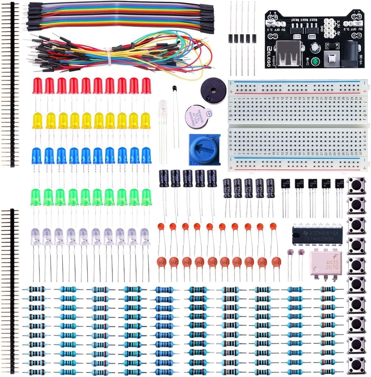 ELEGOO Electronics Fun Kit with Power Supply Module, Jumper Wire, Precision Potentiometer, 830 tie-points Breadboard for Arduino, Raspberry Pi, STM32, Datesheet Available — view 10