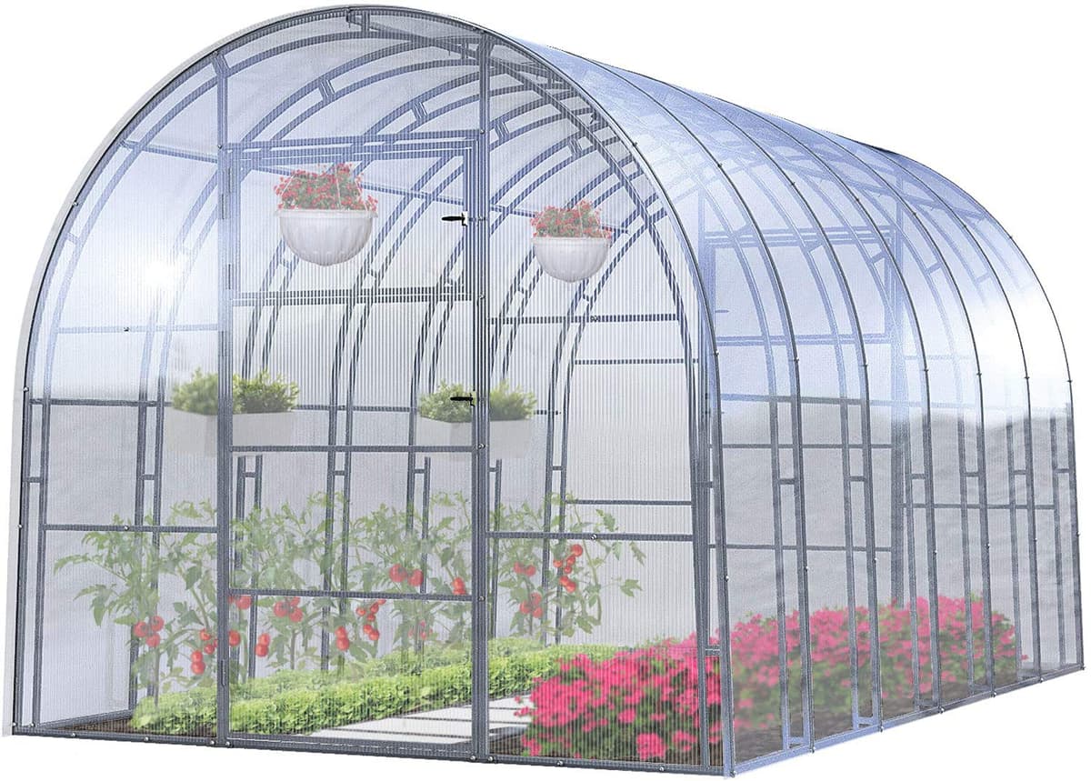 Invernadero Jardín Ruby 2.5x4 Metros 10 M² Policarbonato Transparente 4mm, Marco Acero, Varios Modelos y Tamaños, Ideal Huerto Plantas y Cultivos