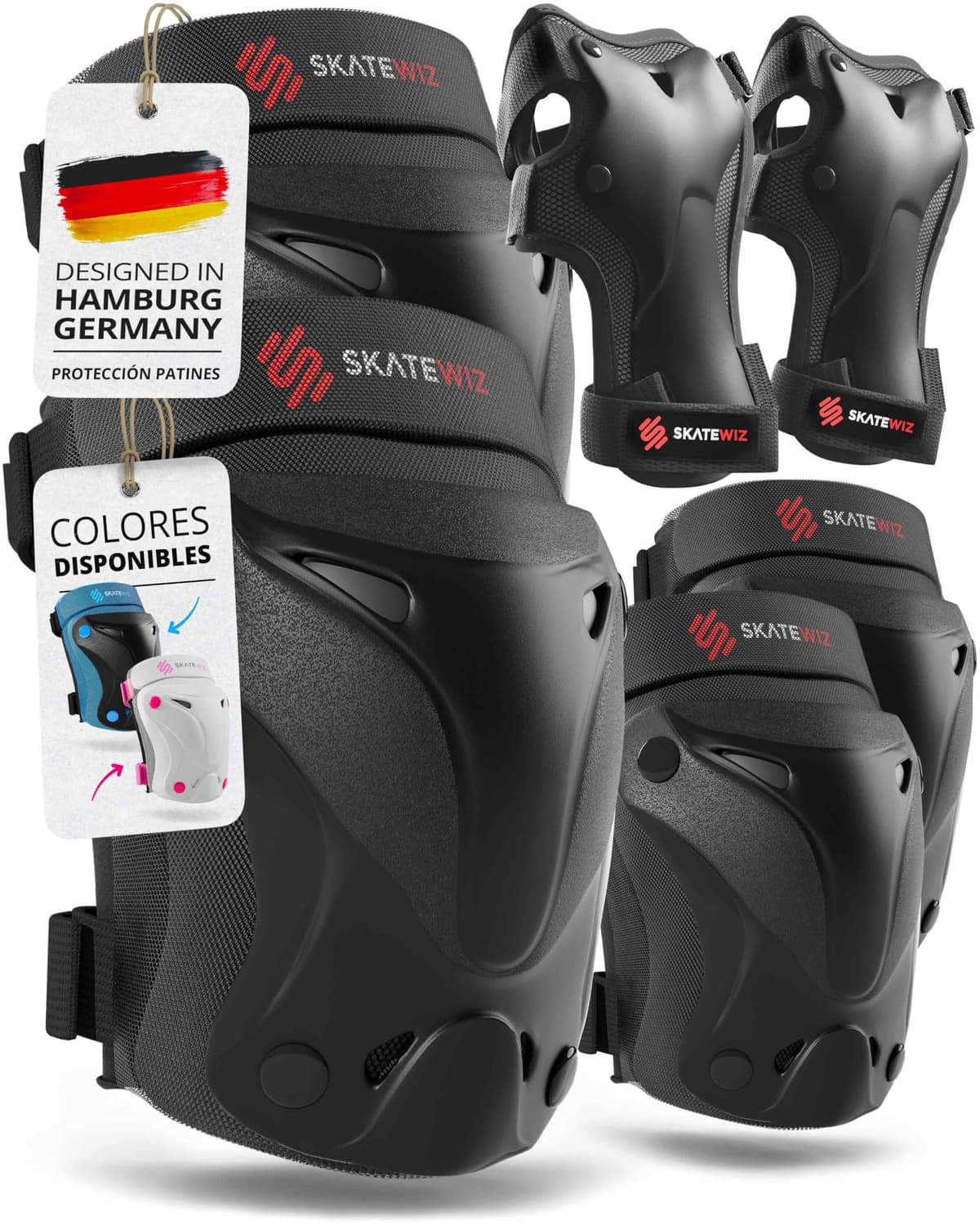 SKATEWIZ Protecciones Patines Niña, Niño e Adulto [6 piezas] Rodilleras y Coderas Niño Patinaje, Patines, Rodilleras Para Niños - Marca Alemana