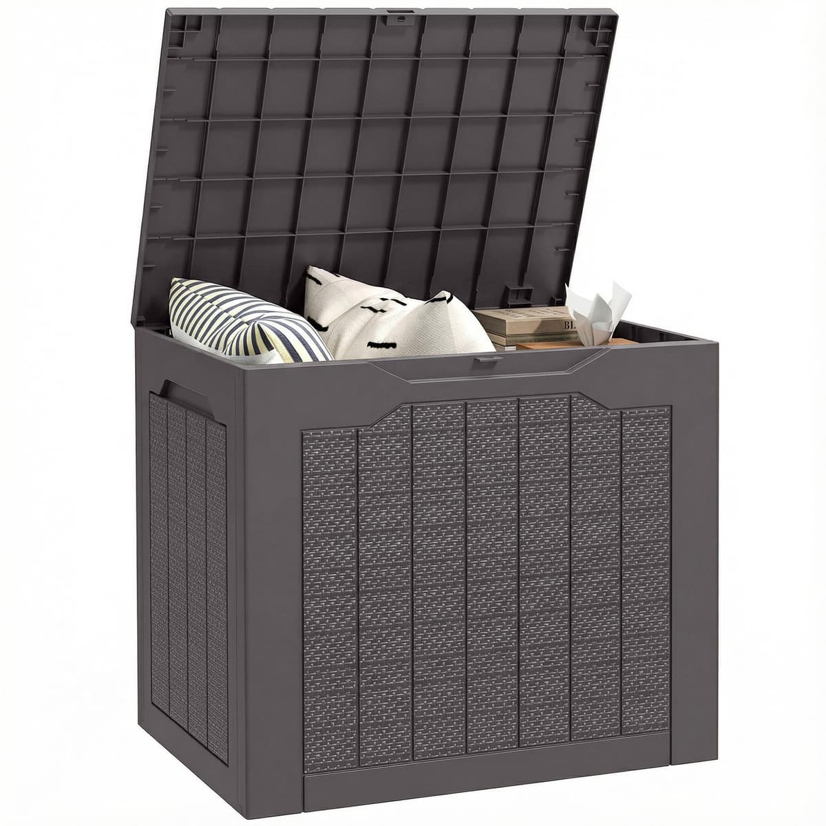 Outsunny 93L Plastic Garden Storage Box, Outdoor Storage Box with Handles, Waterproof Outdoor Storage Container for Garden Tools and Accessories, Brown