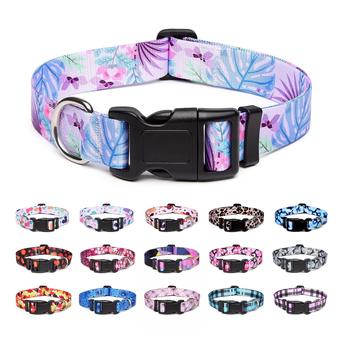 Adjustable Nylon Dog Collar with Patterns, Soft Comfy Pet Collar for Small Medium Large Dogs (S, Purple Plaid) — view 14