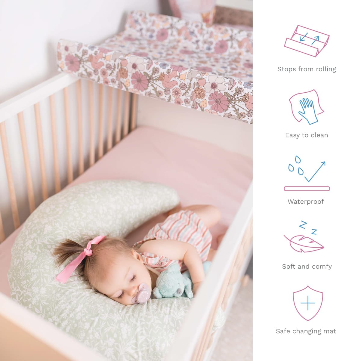 Baby Hard Base Changing Mat/Top Changer 70x50 cm fits 120x60 cm Cot Unisex Wedge Anti Roll Nappy Newborn Baby Waterproof Changing Mat with Raised Edges (Stars Grey) — view 2