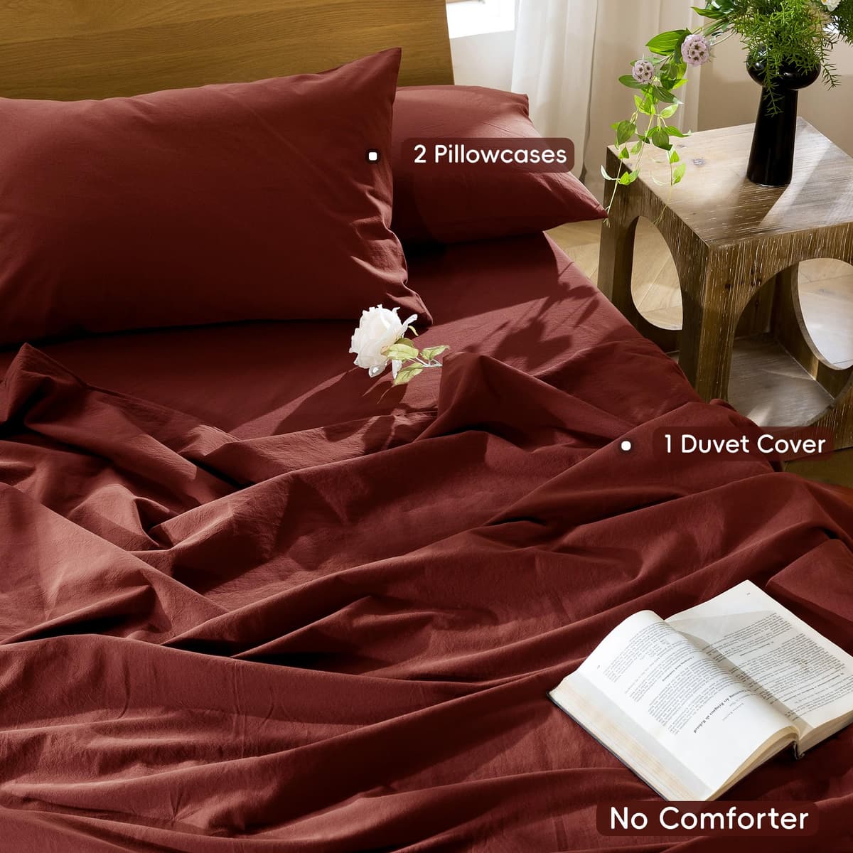MooMee Bedding Duvet Cover Set 100% Washed Cotton Linen Like Textured Breathable Durable Soft Comfy (Tannish Linen Grey, King) — view 138
