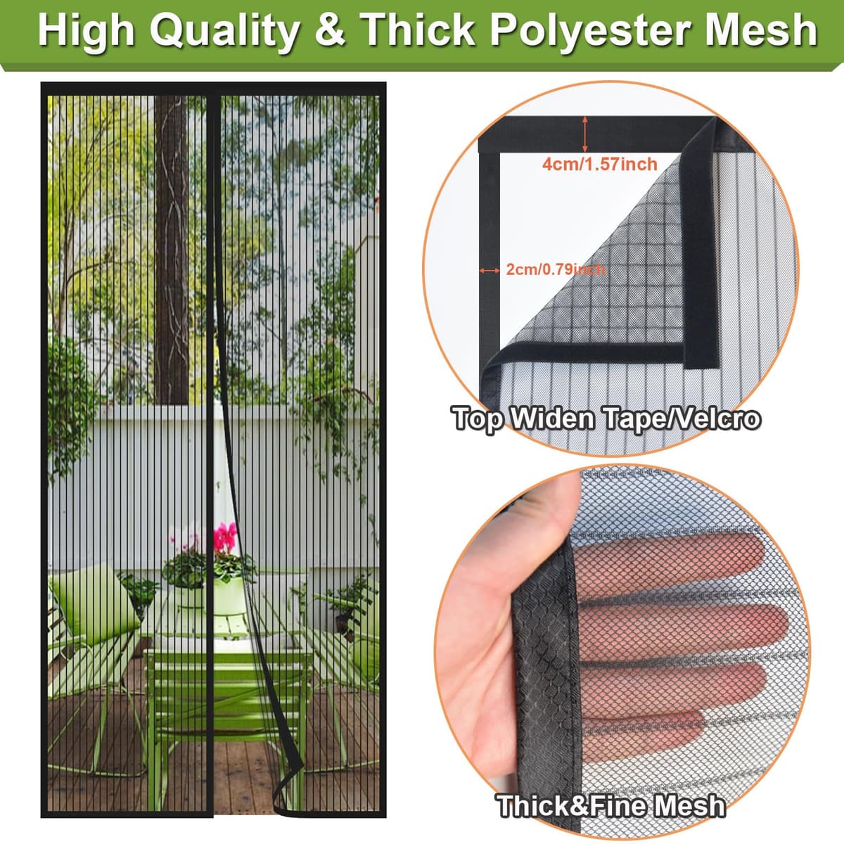 Risareyi Mosquitera Puerta Magnética 85x175cm, Negro - Cierre Automático Cortina Mosquitera Puerta Exterior Transpirables, Antimosquitos para Salón, Rápido de instalar — view 3