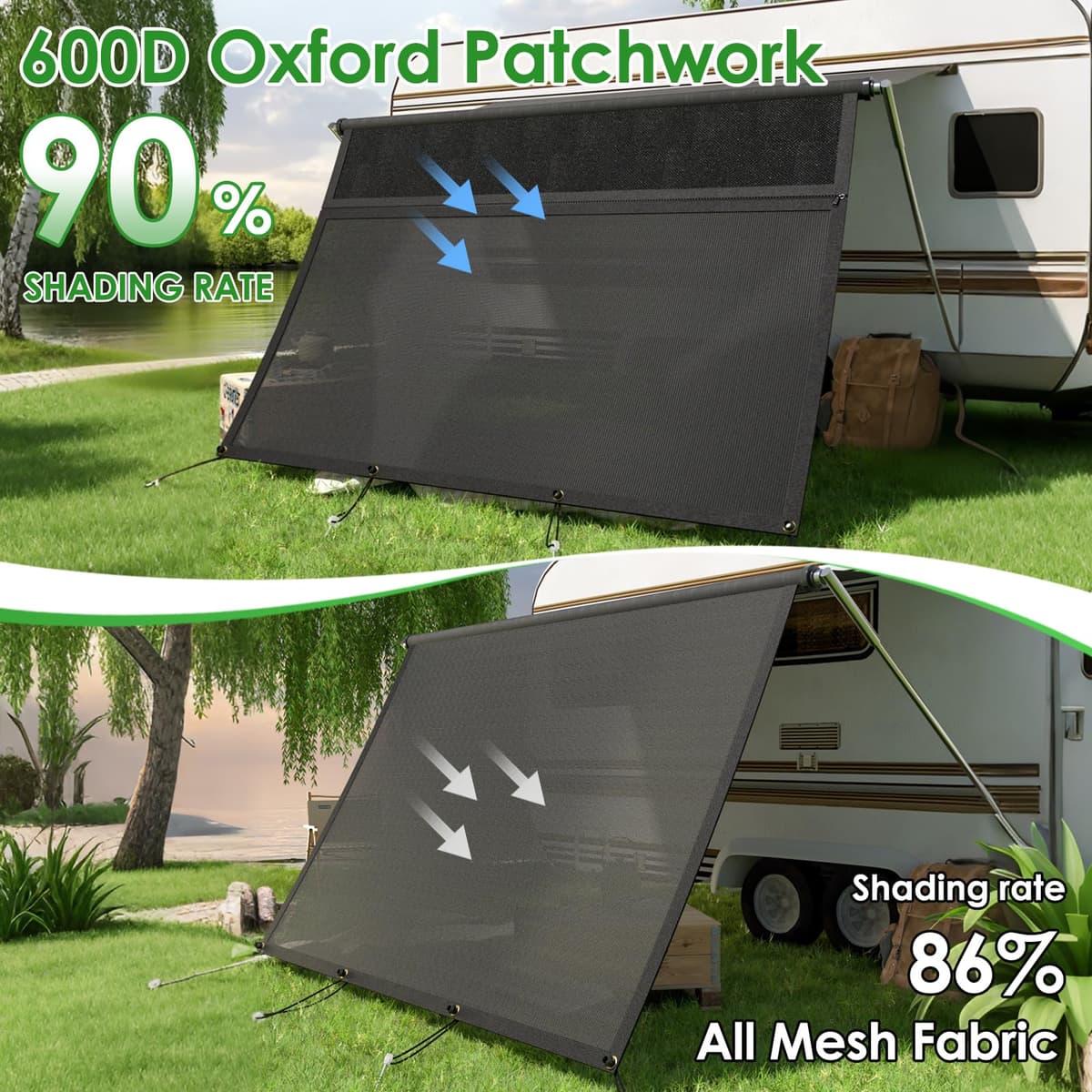 RV Awning Sun Shade, Motorhome Campervan Sun Blocker with Zipper Design, Sun Protection Privacy Screen Visual Protection for Outdoor Caravan Camping Travel (2.2x3.3m) — view 3