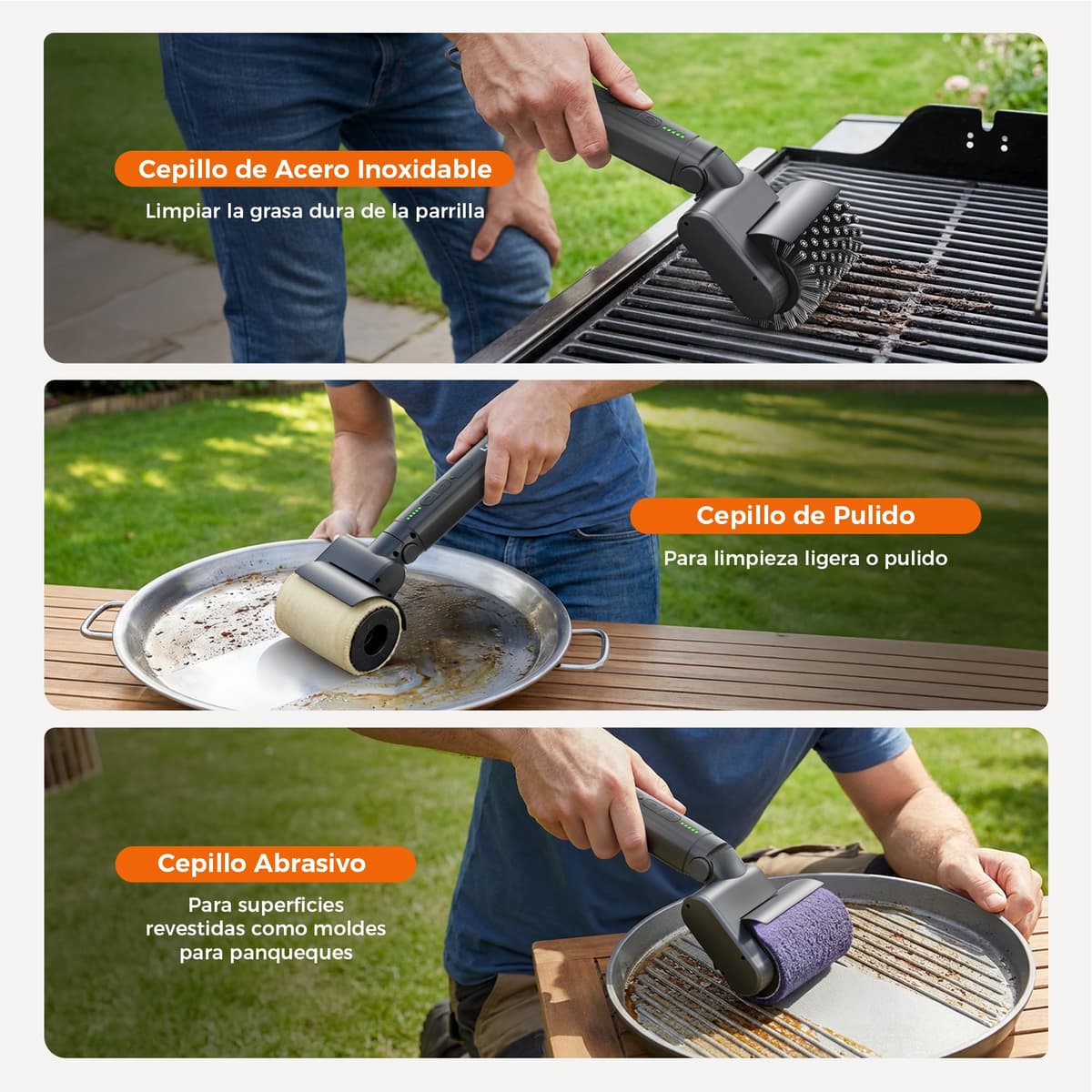 Leebein Cepillo Eléctrico para Barbacoa, 2026 Cepillo Electrico Limpieza Hogar 3 Velocidades & Ángulo Ajustable con 3 Cabezas, 150 Min de Autonomía, Resistente al Agua y Altas Temperaturas — view 5