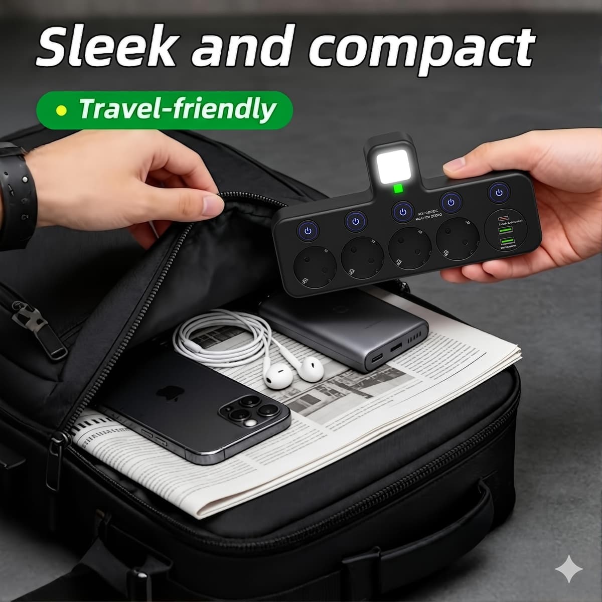Regleta de Enchufe de Pared con 4 Tomas Europeas, Adaptador con USB C y 2 USB A, Ladrón de Enchufe con Interruptores Independientes para Hogar y Oficina (Negro) (Negro) — view 5