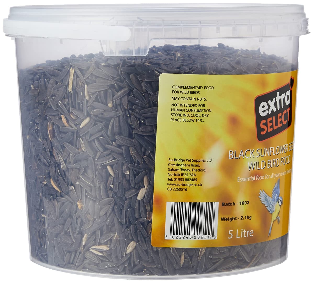 Extra Select Black Sunflower Seed Wild Bird Food, 5 Litre Tub — view 3