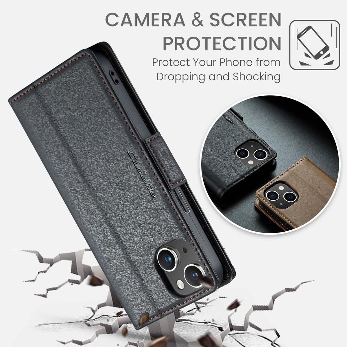 Funda para iPhone 13 6.1", Funda de Cierre Magnético, Cartera de Cuero PU con [Bloqueo RFID], Soporte, Ranura para Tarjetas, Carcasa de Libro, Case para iPhone 13,Negro — view 6