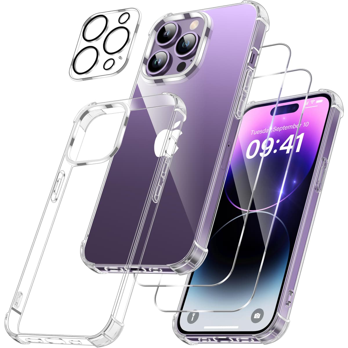FLLAO 4 en 1 Funda para iPhone 15 con 2 Protector Pantalla y 1 Protector Lente Cámara, [Almohadilla de Aire integrada] Antigolpes Antiarañazos Carcasa 6,1 Pulgadas, Transparente — view 61