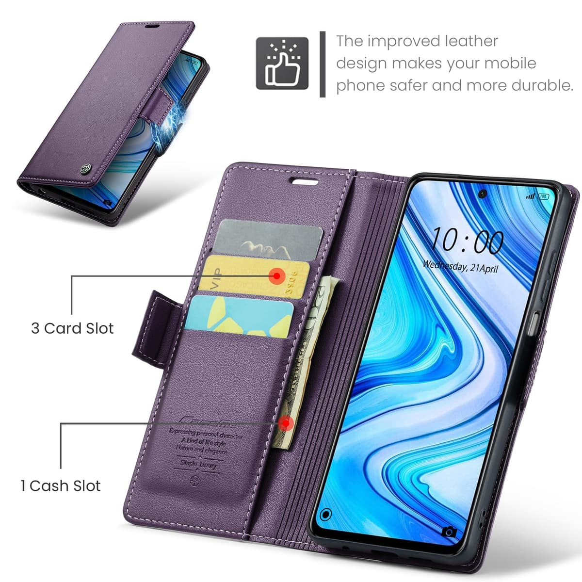 Funda para Xiaomi Redmi Note 9S / Xiaomi Redmi Note 9 Pro, Funda de Cierre Magnético, Cartera de Cuero PU con [Bloqueo RFID], Soporte, Ranura para Tarjetas, Carcasa de Libro Case, Púrpura — view 3