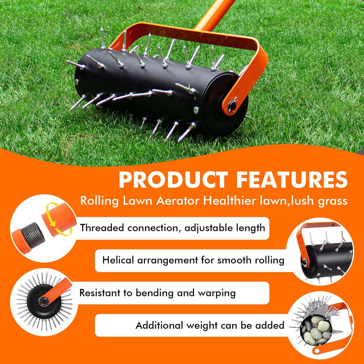 Lawn Aerator Roller, Manual Aerator, Manual Winder with 42 x 2" Nails and Splash Protection, Lawn Aerator, Scarifier Roller for Garden, Patio, Deck — view 5