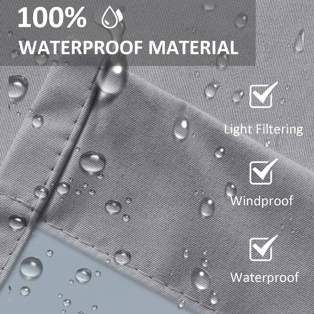 LiveGo Outdoor Curtains Waterproof with Grommet (Top and Bottom), 2 Panels Privacy & UV Protection Windproof Curtain for Porch, Pergola, Garden, Backyard (Light gray, 140 * 275cm) — view 2