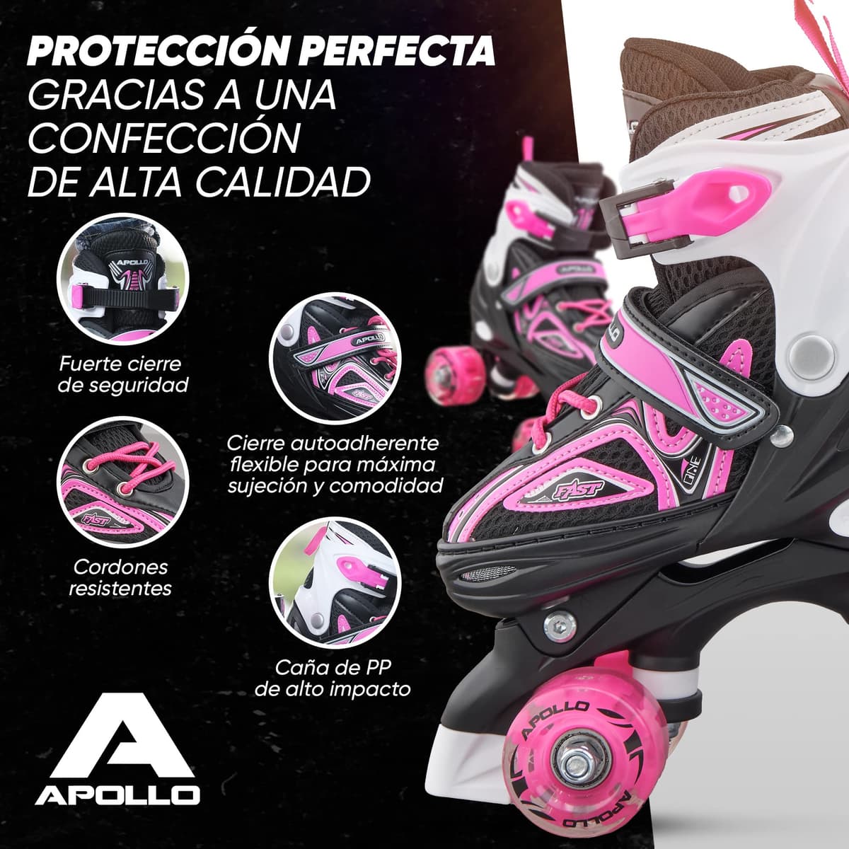 Apollo Patines 4 Ruedas Super Quad X Pro – Patines Quad para Niños y Adolescentes - Patines de Ruedas LED – Cómodos Patines Niña o Niño, Ideales para Principiantes — view 4