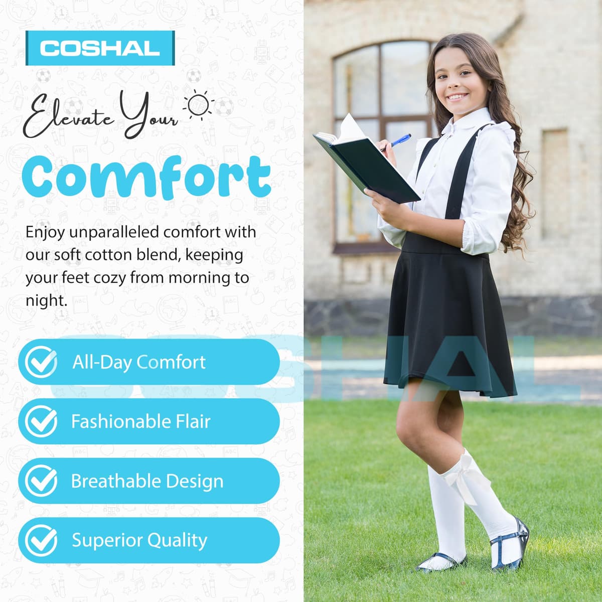 COSHAL® 3 Pairs Girls Knee High School Socks Cotton Socks with Fluffy Ribbons Bow, Back to School Socks Uniform Party Wear Long Socks Girls Bow Knee High School Socks — view 3