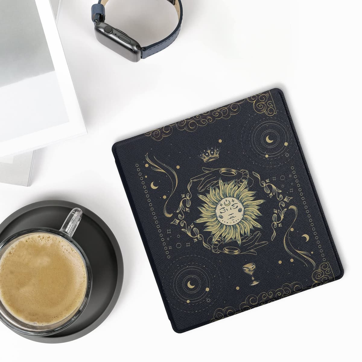 kwmobile Cover for Amazon Kindle Oasis 10. Generation Case - eReader Cover with auto sleep funktion - Tarot Card with Dark Blue/Yellow/Black — view 2