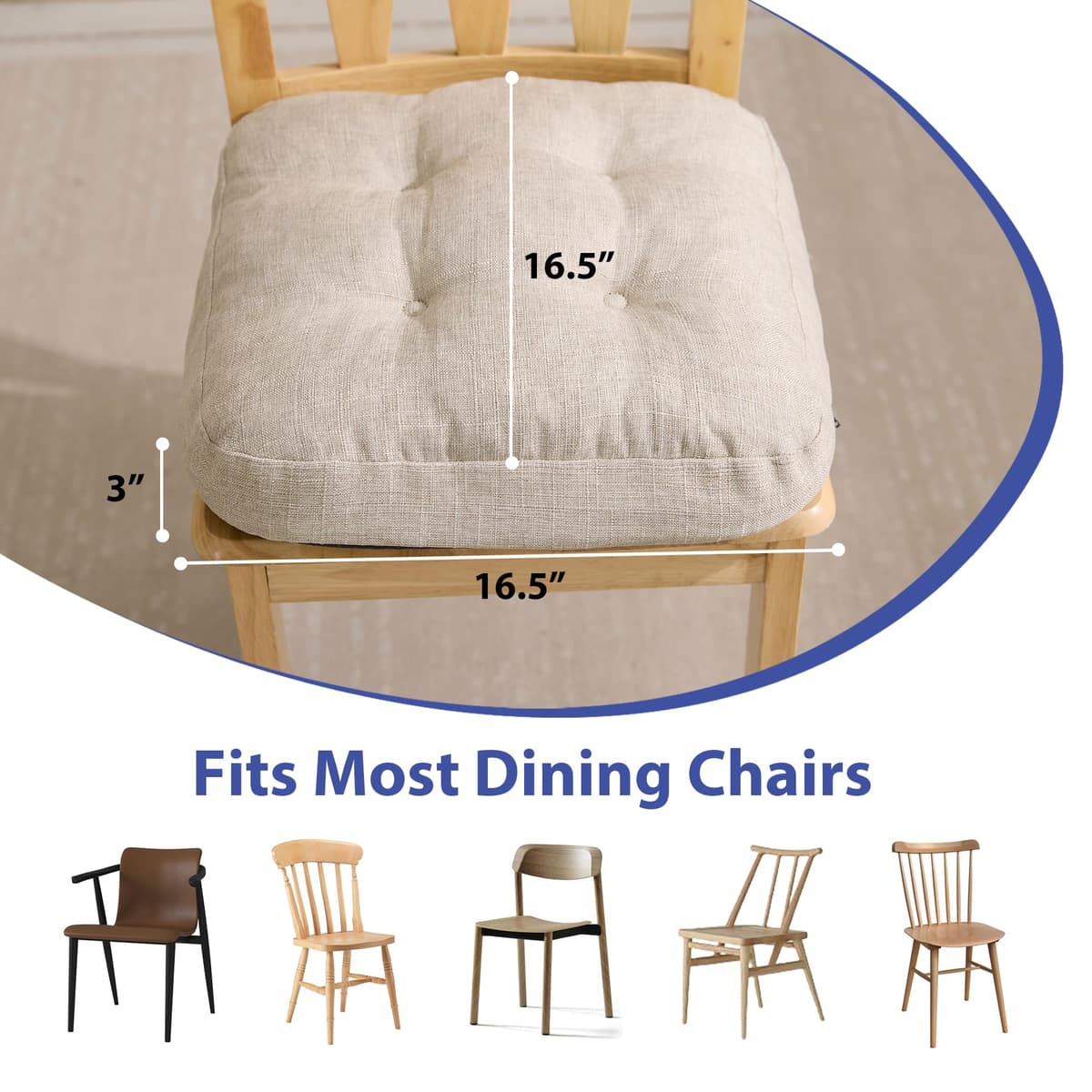 Chair Cushions, Memory Foam Dining Chair Cushions, Tufted Indoor Chair Pads, Set of 4, 16.5' x 16.5' x 3.5', Beige — view 2