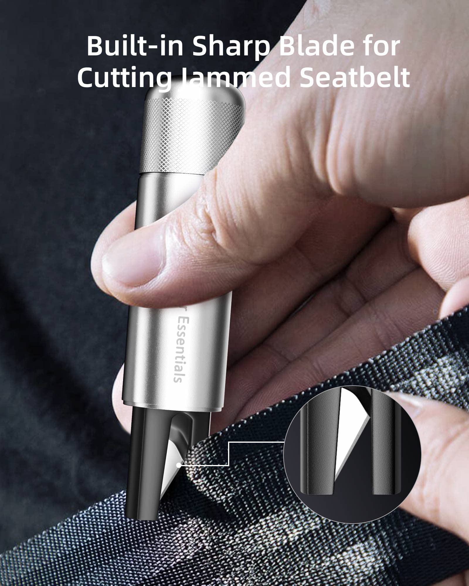 2 packs Car Escape Tool with Seat Belt Cutter Emergency Car Window Breaker Escape Safety Hammer (Silver+Silver) — view 3