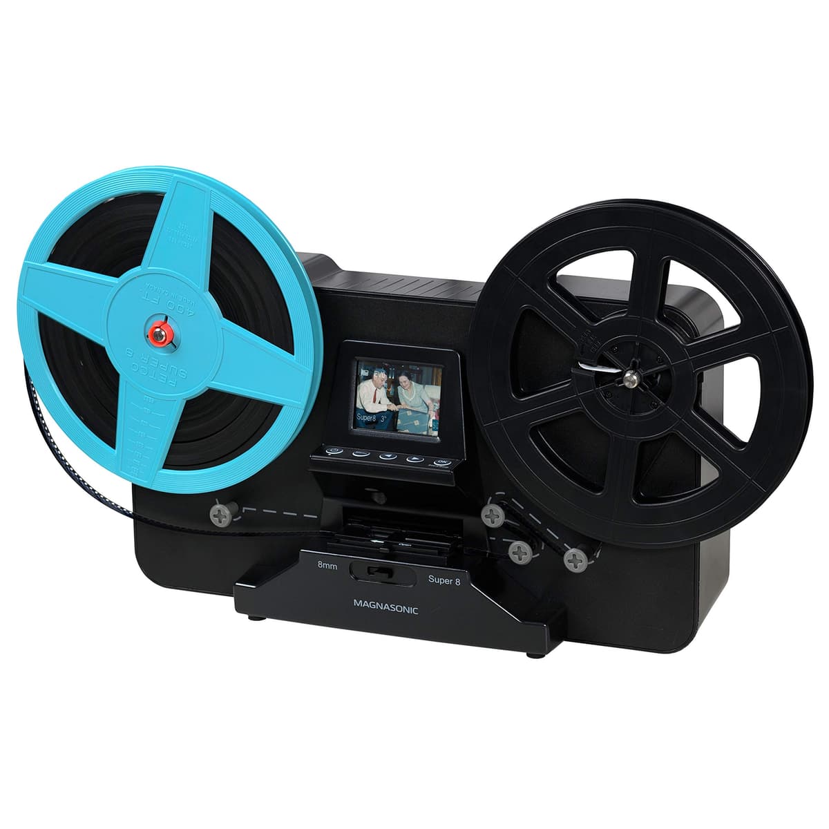 Magnasonic Super escáner de película de 8/8 mm, Convierte la película en Video Digital, Pantalla Vibrante de 2.3 Pulgadas, digitaliza y ve carretes de película de 3, 5 y 7 Pulgadas (FS81)