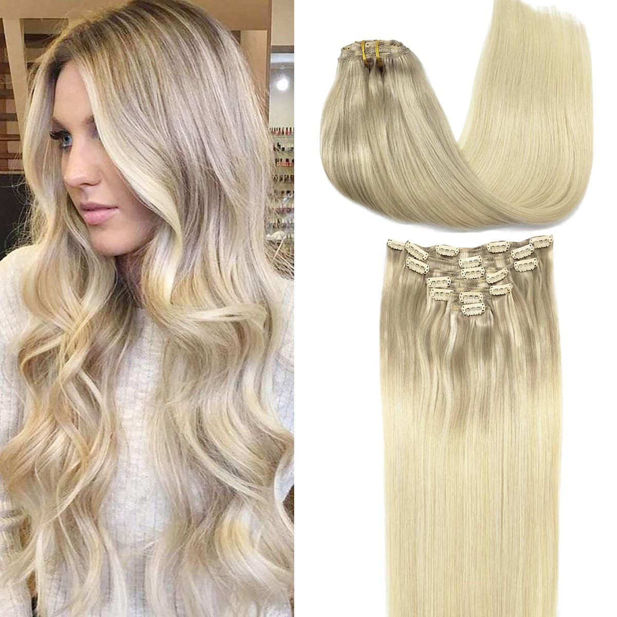 GOO GOO Clip in Hair Extensions Human Hair, 18inch 150g 9Pcs, #2 Dark Brown, Hair extensions for women, Human Hair Extensions Clip in — view 53
